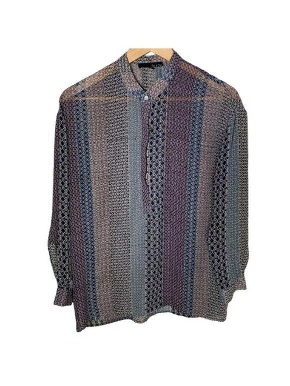 Anthropologie Ro De Blouse Womens XS Sheer Blue Gray Geometric Boho Top